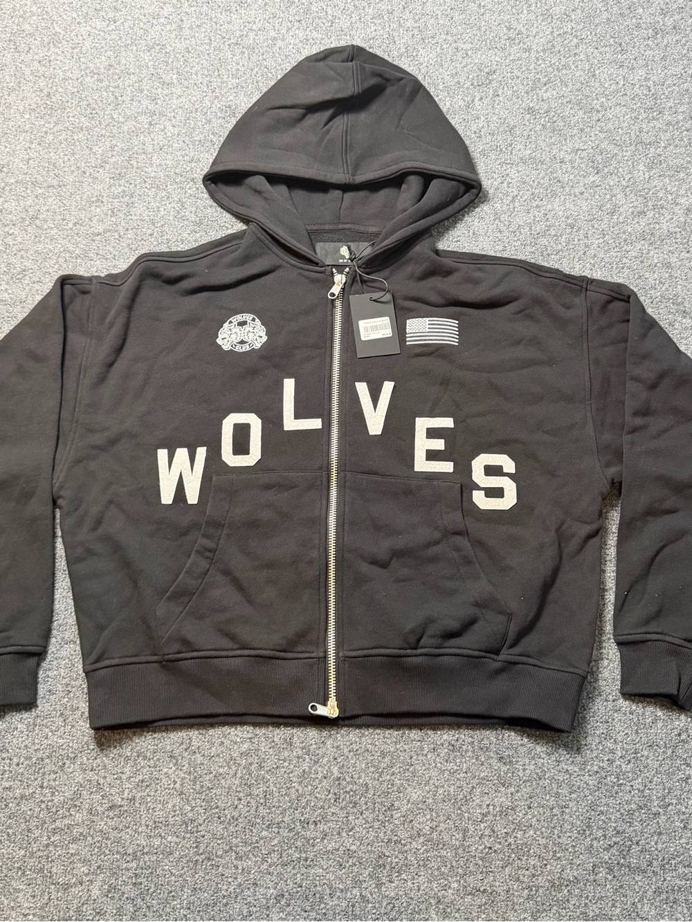 Darc Sport Hoodie Mens M Black Full Zip Wolves Sweatshirt USA Flag Bodybuilding